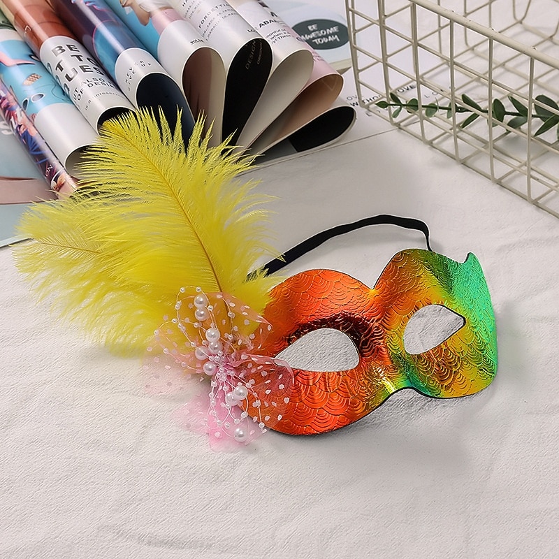 Női kék-zöld fényes tollas álarc a Mardi Gras-ra – Elegáns velencei karneváli jelmez kiegészítő textúrált mintával bulikhoz és bálokhoz 2026 - $11.99 –P2