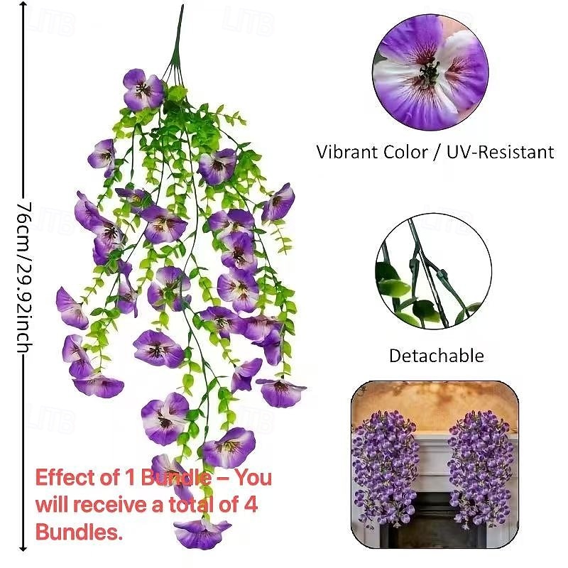 4 svazky závěsných umělých macešek, venkovní umělá květinová dekorace, UV odolné realistické umělé květiny pro venkovní zahradu, verandu, balkon, interiér domu a svatební dekorace 2026 - QAR 78.06 –P2