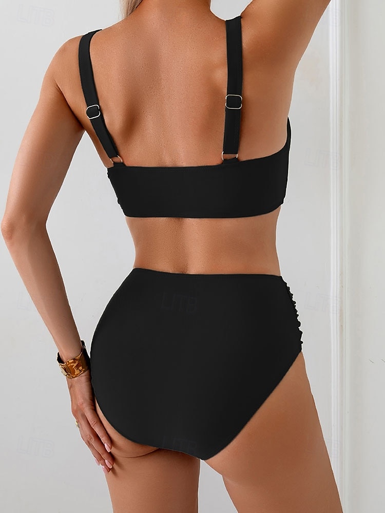 Costume da bagno intero da donna monokini arricciato slip controllo della pancia alta vita snellente senza schienale abbigliamento da spiaggia per le vacanze colore solido scollo a V senza maniche del 2026 a $25.99 –P8