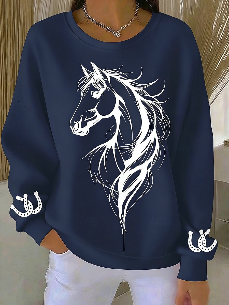 Γυναικεία Pullover Στάμπα Γραφική Ζώο Ζεστό Κλασσικό Καθημερινό Μακρυμάνικο Στρογγυλή Ψηλή Λαιμόκοψη Κανονικά μπλουζάκια Causal Σπίτι Δρόμος Θαλασσί Μαύρο Λευκό Άνοιξη Φθινόπωρο Χειμώνας 2026 - $27.99 –P2