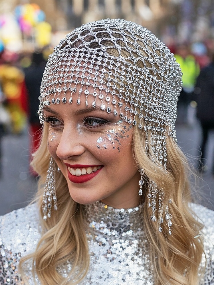 Dames Mardi Gras Beade Hoofddoek met Plastic Kralen Meerdere Kleuren Elegante Ontwerp Perfect voor Carnaval  Masker Bals 2026 - $19.99 –P3