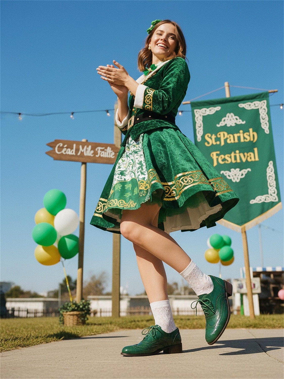 Dámské zelené oxfordské společenské boty s detailem brogue – pohodlné boty na nízkém podpatku se šněrováním na průvod ke Dni svatého Patrika, irské festivalové outfity, sváteční párty outfity 2026 - $59.99 –P1