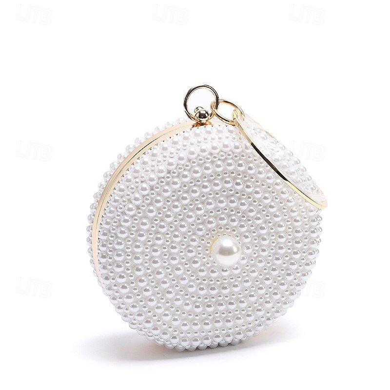 Women's Wallet Evening Bag Evening Bag Coin Purse Leather Party Wedding Party Pearls Solid Color Gold / White Almond 2026 - $42.99 –P12