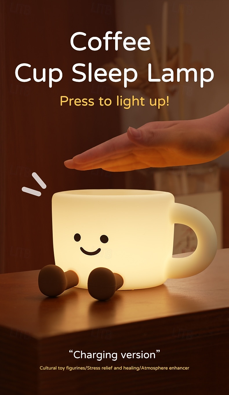 Nachtlampje voor kinderen, nachtlampje in de vorm van een koffiekopje met 7 kleuren en USB-aansluiting, siliconen nachtlampje met 3 dimstanden, nachtlampje voor naast het bed met timer, oplaadbaar nachtlampje voor decoratie, cadeau voor jongens en meisjes 2026 - $23.99 –P1