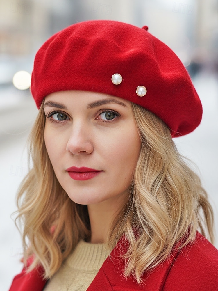 Women's Polyester Faux Wool Beret – Pearl Decoration, Multiple Colors, Elegant and Stylish for Fall and Winter Fashion 2026 - $11.99 –P1