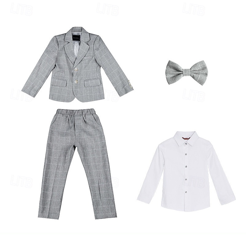 Costume quatre pièces pour garçon d'honneur, avec blazer. & pantalon  &chemises &Costume garçon avec cravate, tenue formelle, décontractée, pour les fêtes en extérieur, mode, basique, à carreaux, de 2026 ? $54.99 –P11