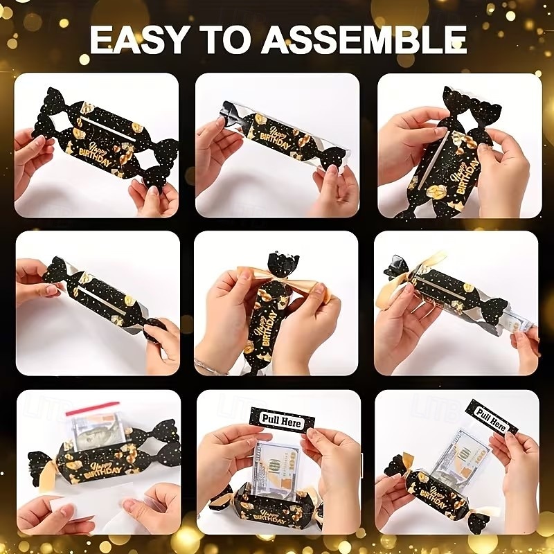 Balení 4 černo-zlatých vytahovacích dárkových krabiček k narozeninám, dárkové balení s překvapením v podobě hotovosti, ideální pro bytové dekorace, oslavy narozenin dospělých, výročí a dárky k 2026 - $16.99 –P4