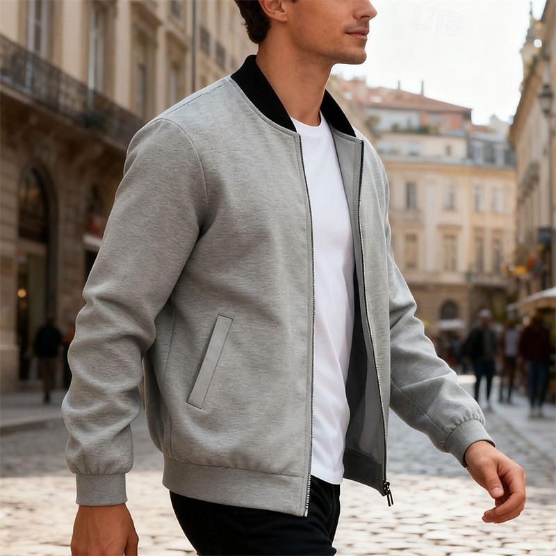Per uomo Giacca Leggera Giubbotto bomber Giacca Casual Casuale Quotidiano Leggero Tasca Primavera Autunno Semplice Streetwear Elegante Colletto Mao Regolare Blu Nero Giallo Rosso Blu marino Giacca del 2026 a $30.99 –P14