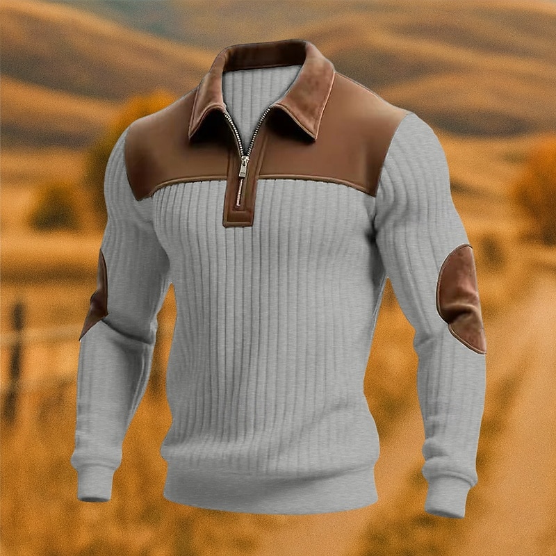 Miesten College Pullover-huppari Quarter vetoketjullinen collegepaita Ribattu neulos Musta Armeijan vihreä Laivaston sininen Khaki Harmaa Pystykaulus Tavallinen Tilkkutäkki Textured Kausaliteetti 2026 - $28.99 –P1