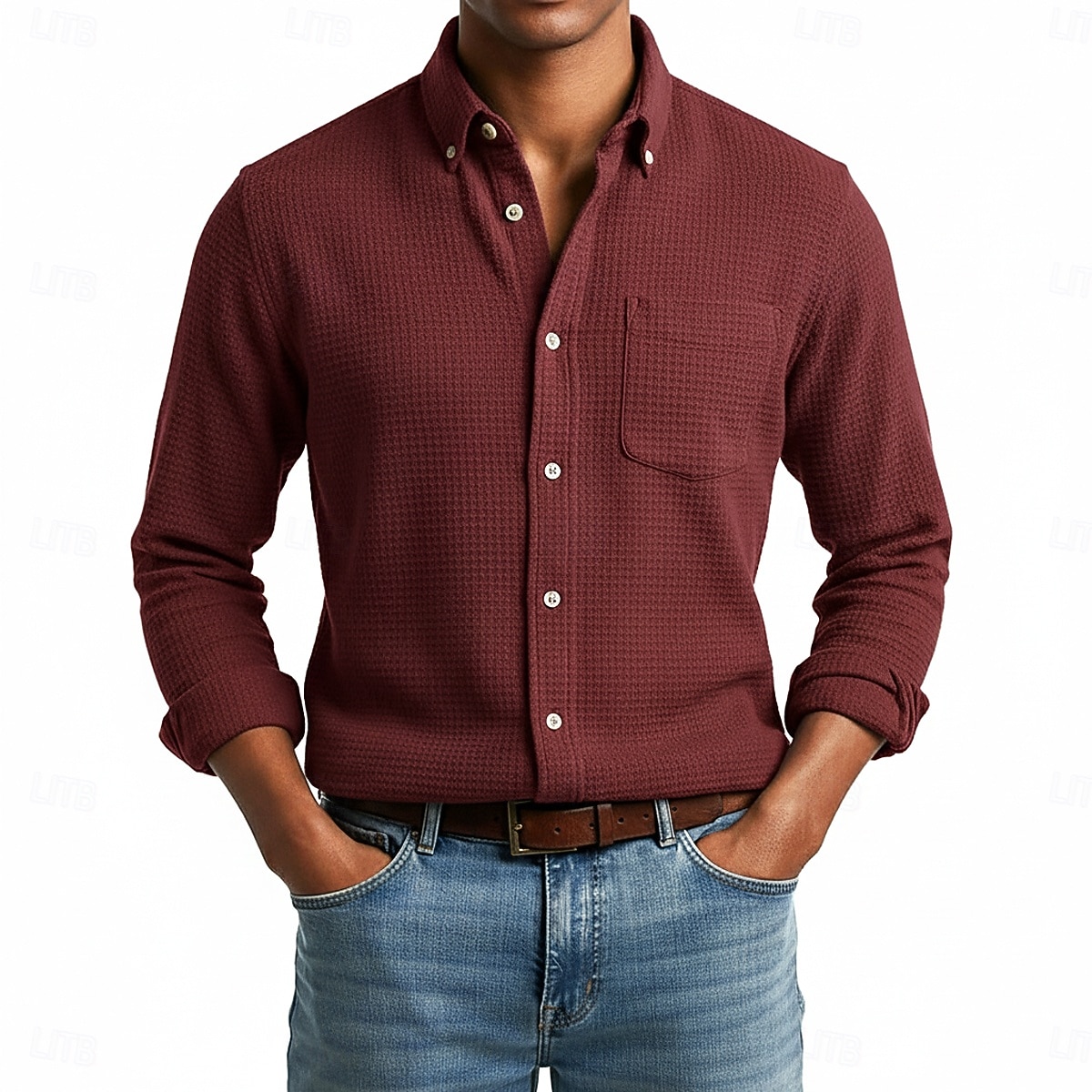 Per uomo Camicia Camicia a nido d'ape Camicia casual Camicia con colletto alla coreana Camicia con Bottoni Blu Rosa Vino Blu marino Manica Lunga Semplice Testurizzato Collo alla coreana Casuale del 2026 a $25.99 –P6