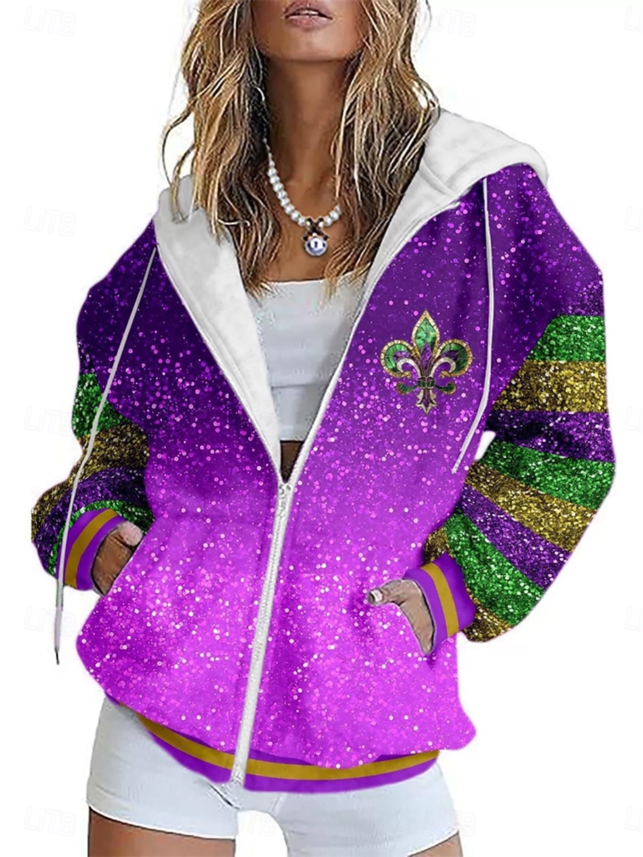 Carnival Damska Bluza na Zamek Graficzna Geometryczna Abstrakcyjna Moda Streetwear Casual Długim Rękawem Z Kapturem Regularne Topu Codzienna Wygoda Wyjście Na Zamek Kieszeń Fioletowy Zielony Ciemny 2026 - $39.99 –P1