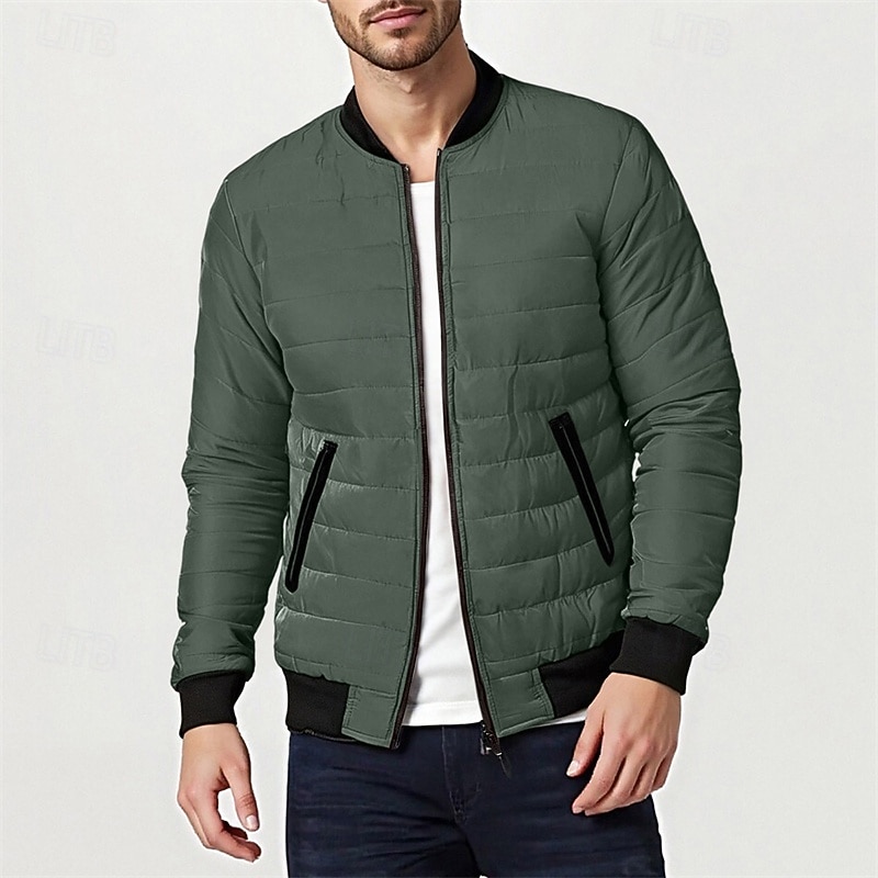 Men's Winter Coat Puffer Jacket Padded Pocket Quilted Polyster Casual Daily Outdoor Regular Fashion Streetwear Thermal Warm Winter Solid Color Blue Dark Grey Wine Black Puffer Jacket 2026 - $30.99 –P8