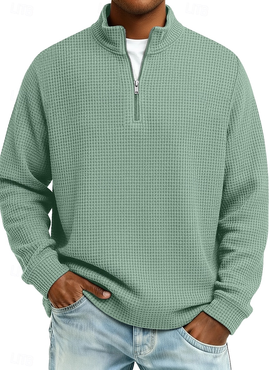 Hombre Camiseta de punto gofre camiseta Casual Exterior Cuello Mao Cremallera de un cuarto Manga Larga Moda Moderno Color sólido Con Texturas De Punto Otoño Primavera & Otoño Otoño invierno Ajuste 2026 - $22.99 –P8