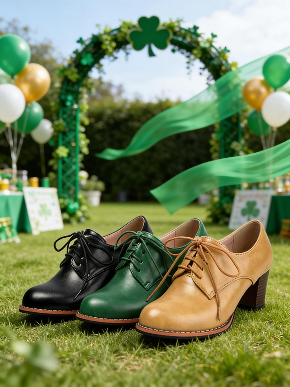 Γυναικεία oxfords με πράσινα τακούνια για την ημέρα του Αγίου Πατρικίου - vintage παπούτσια με κορδόνια και τακούνι για εορταστικά πάρτι και παρελάσεις 2026 - $59.99 –P6