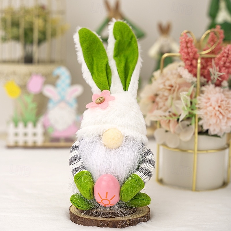 Set van 2 paasdecoraties: roze oortjes, geruite konijntjes, kabouters en elfjes, poppetjes voor Pasen, huisdecoratie, lentedecoratie, schattige beeldjes voor in de woonkamer. 2026 - $12.99 –P4