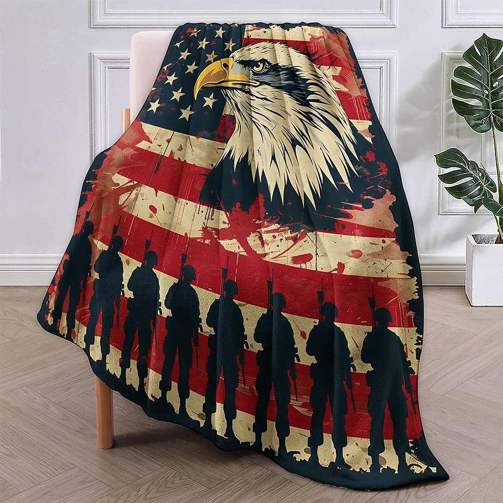 Mantas de vellón Manta para sofá Regalo bandera estadounidense Veterano Clásico 3D Sofá Cama Manta decorativa Manta cálida Decoración del hogar 2026 - $24.99 –P4