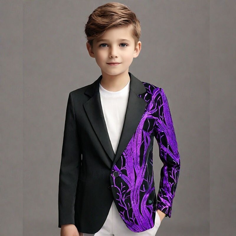Kids Boys' Blazer Outerwear Sequin Tree Long Sleeve Pocket Buttons Coat Party Fashion Streetwear Cool Blue Red Purple Spring Fall 4-12 Years 2026 - $74.99 –P19