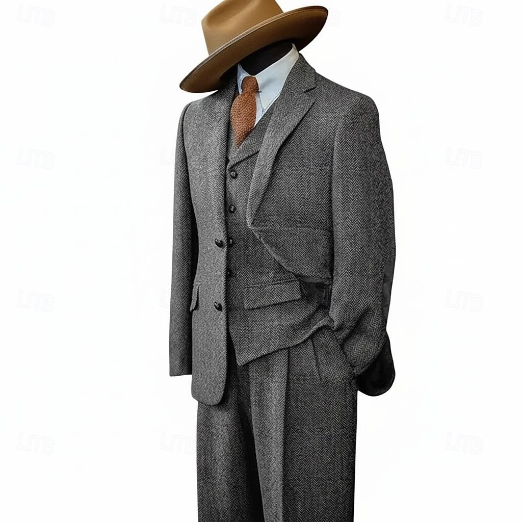 De los hombres Trajes de tweed Negocio Boda Azul Piscina Caqui Claro Otoño invierno Traje Solapa de Pico Negocios Retro Antiguo Espiga A Medida Juego de 3 piezas Recto 2 botones 2026 - $139.99 –P7