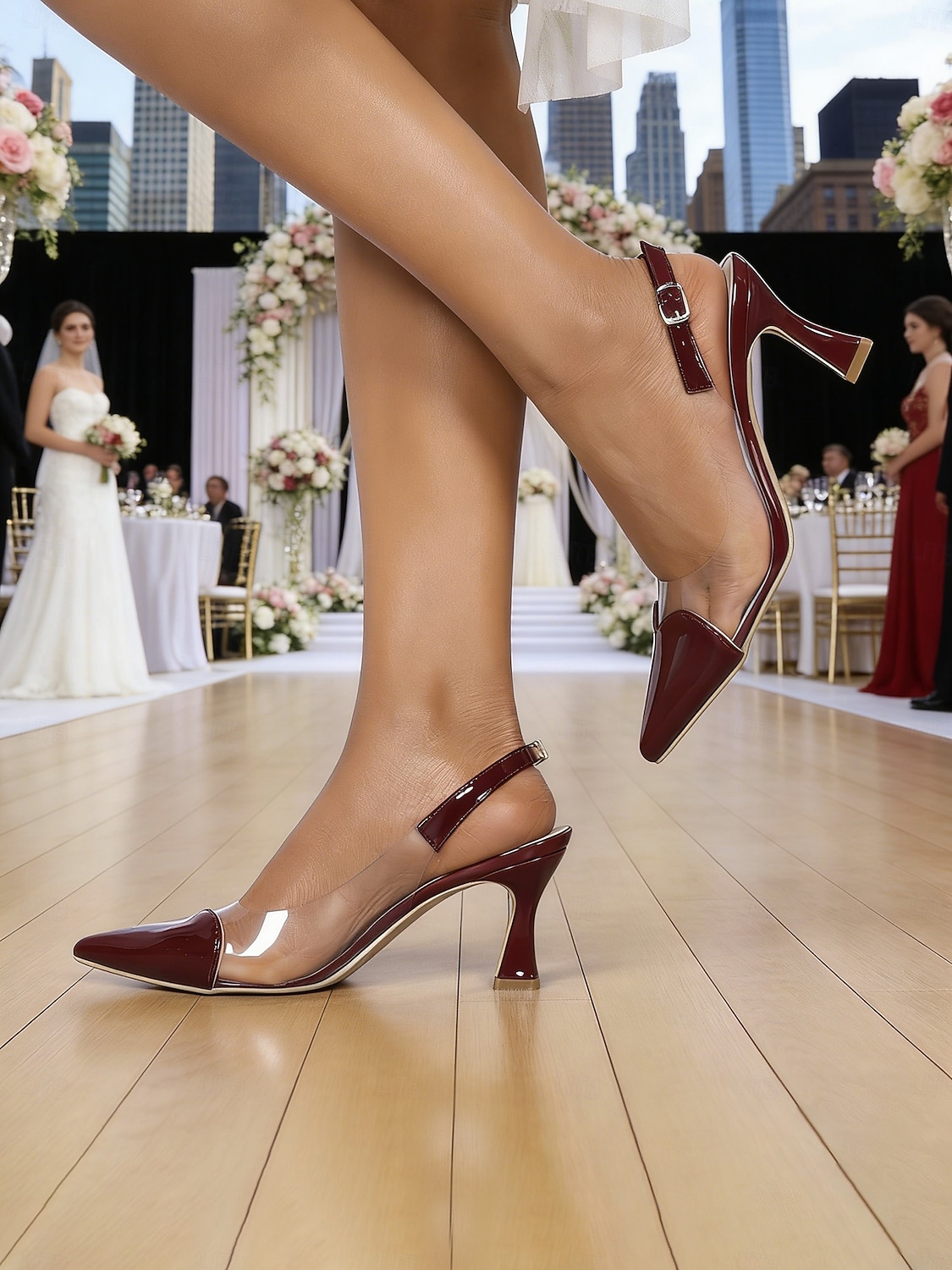 Silberne, transparente Slingback-Pumps für Damen, spitze Zehenpartie, mittelhoher Absatz, moderne, elegante Schuhe für Hochzeitsgäste bei Hochzeiten in der Stadt 2026 - $34.99 –P5