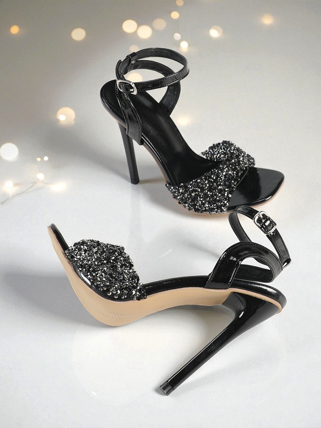 sandali da donna con tacco a spillo e glitter neri con cinturino alla caviglia, tacchi da sera aperti per invitati a matrimoni, eleganti e alla moda per matrimoni &scarpe da cocktail party del 2026 a $46.99 –P5