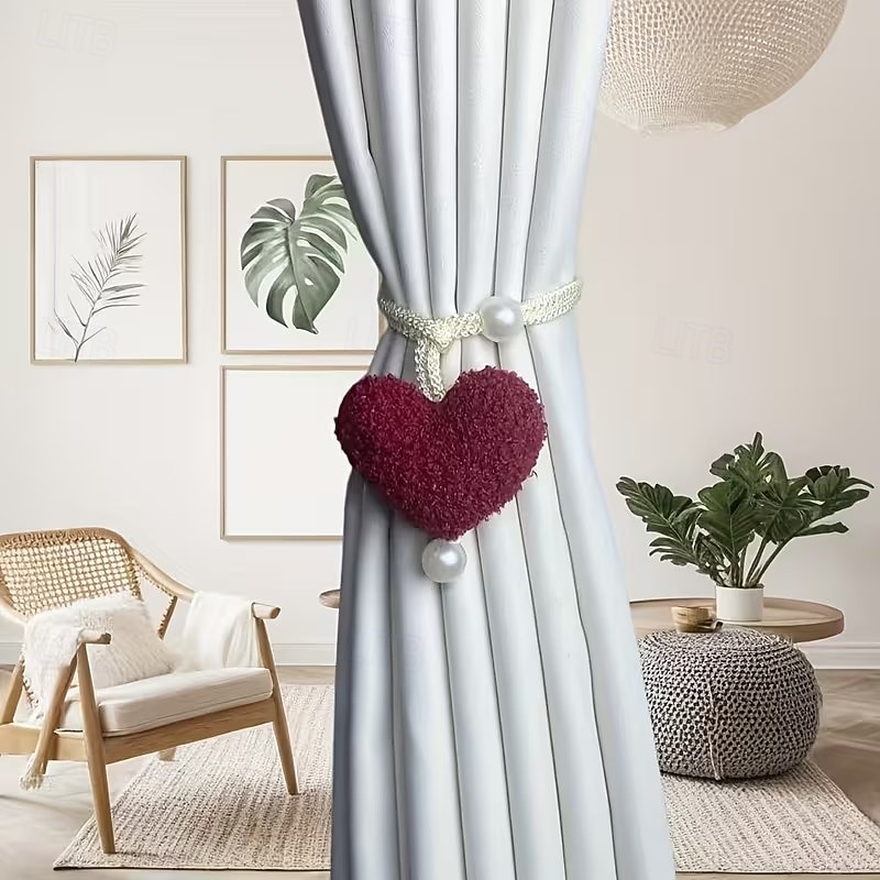 1/2 ks 3D plyšové korálkové závěsy ve tvaru srdce, dekorace na zavazování, síťka proti hmyzu, spona z lana 2026 - $9.99 –P7