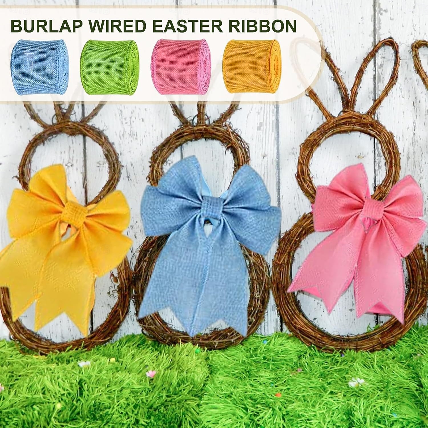 4 rollos de cinta de Pascua con alambre, arpillera rústica, cinta de alambre colorida para corona de Navidad, Halloween, otoño, lazo, artesanía, envoltura de regalos, fiesta, decoración bohemia 2026 - $9.99 –P9