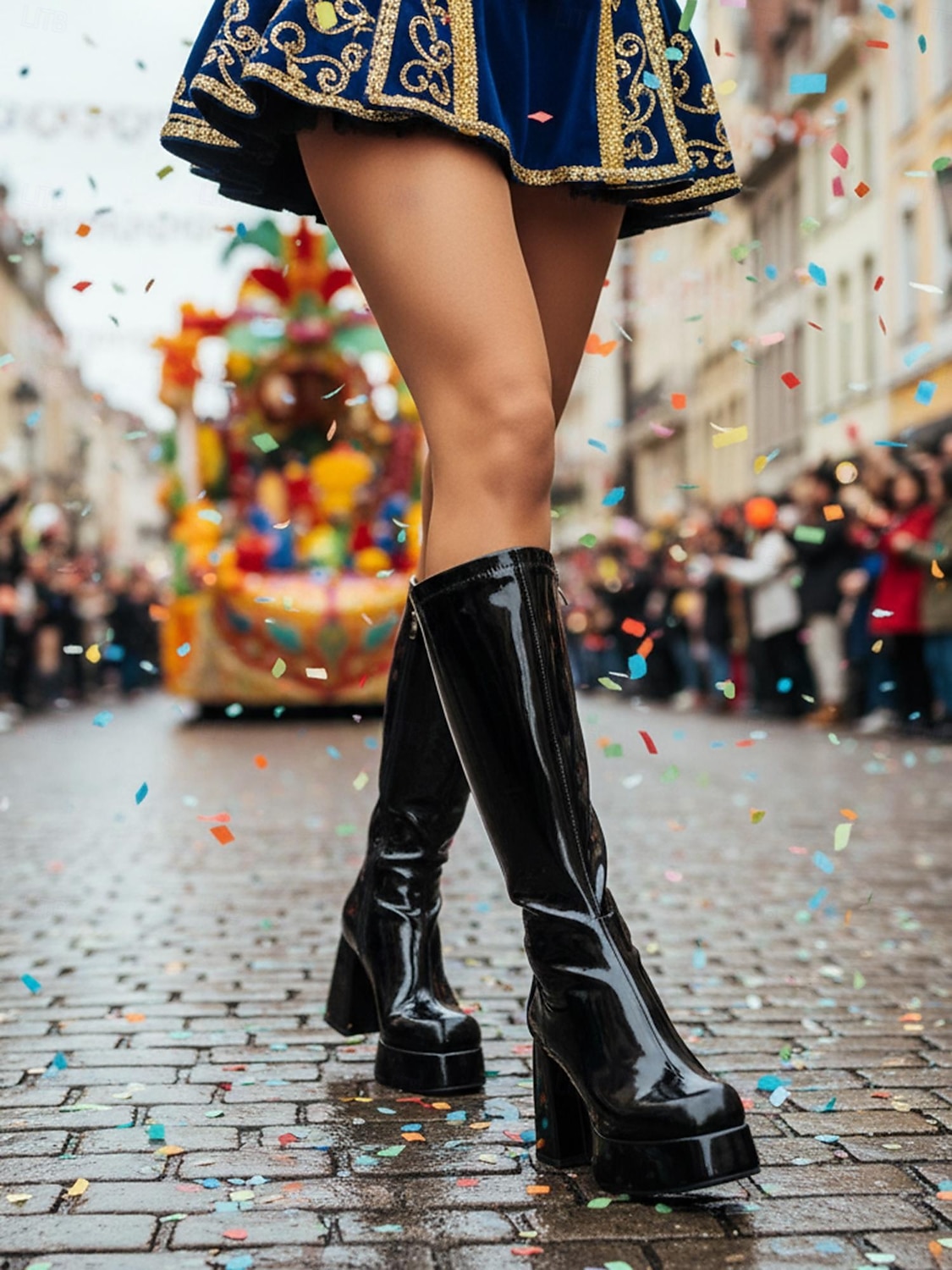 Women's Mardi Gras 1980s Retro Purple Platform Knee-High Boots with Block Heels – Shiny Patent Faux Leather, Perfect for Carnival Parades and Festive Celebrations 2026 - $84.99 –P3