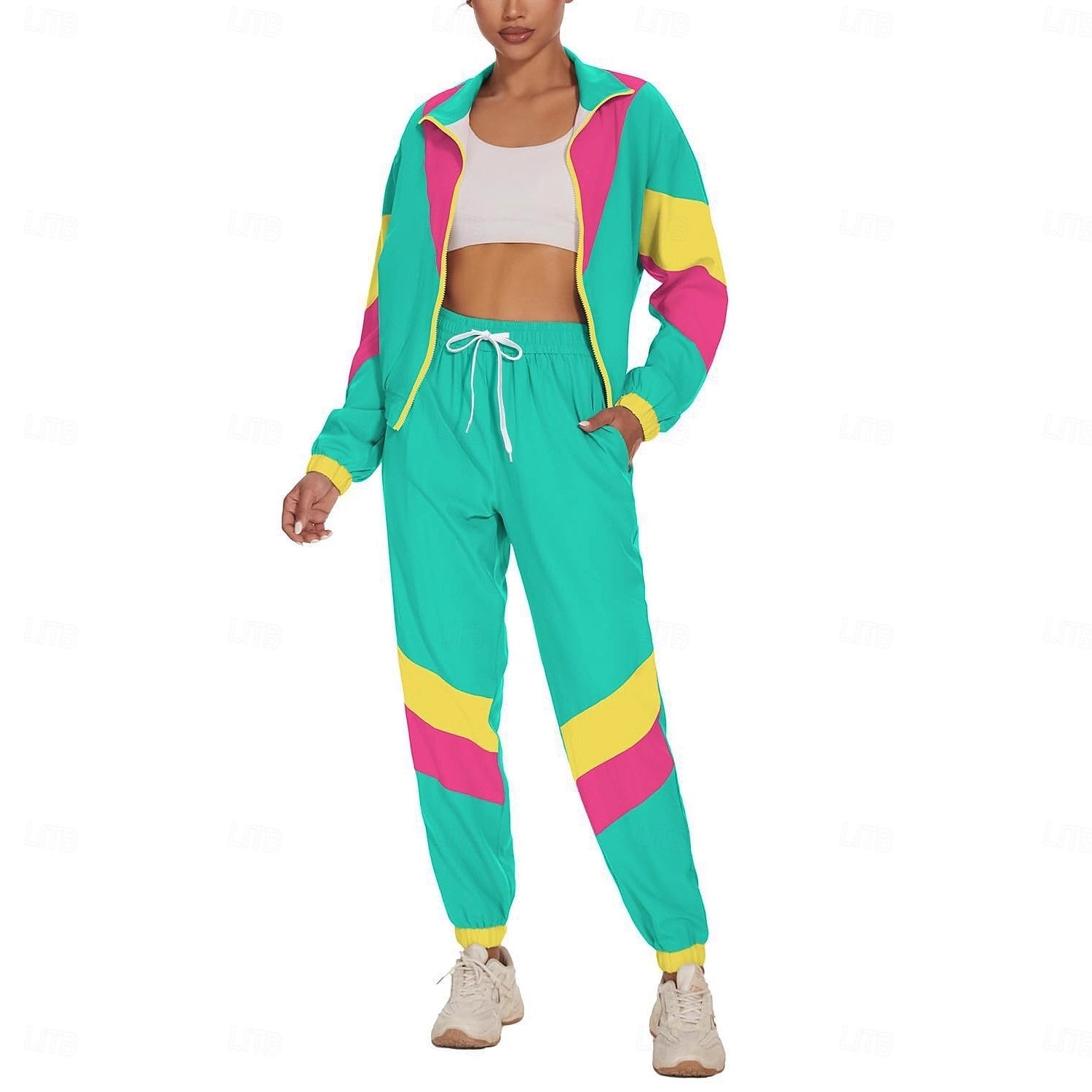 רטרו\וינטאג' שנות ה-80 היפ הופ תלבושות לבוש ספורט אימונית עם אביזרים שרוולים ארוכים דיסקו תחפושות בגדי ריקוד נשים תחפושת קרנבל האלווין (ליל כל הקדושים) קרנבל ראש השנה מצעד הגאווה חודש הגאווה מבוגרים 2026 - $68.99 –P1
