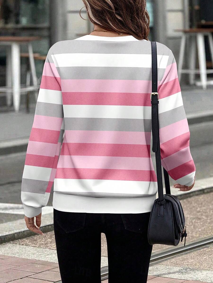 Dámské Svetrová mikina Mikiny na zip Zip Tisk Grafika Proužky Módní Na běžné nošení Dlouhý rukáv Tričkový Běžné topy ulice Na den Světlá růžová Podzim Zima 2026 - $27.99 –P3