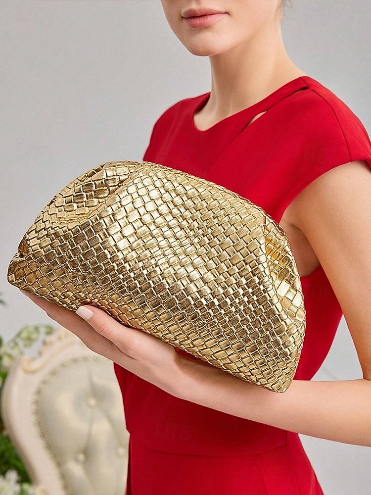 pochette da donna in similpelle con motivo intrecciato in rilievo, vari colori, design elegante per matrimoni ed eventi serali del 2026 a $32.99 –P4