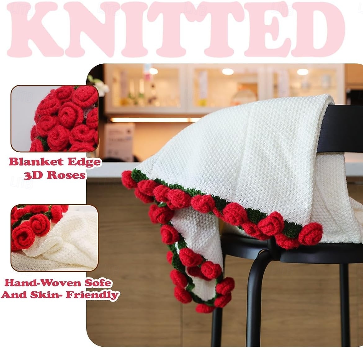 Valentýnská gradientní deka s kyticí konvalinek, ručně vyráběný přehoz s umělými květinami, deka na spaní, uměle tkaný přehoz, perfektní dárek pro blízké 2026 - $30.99 –P2