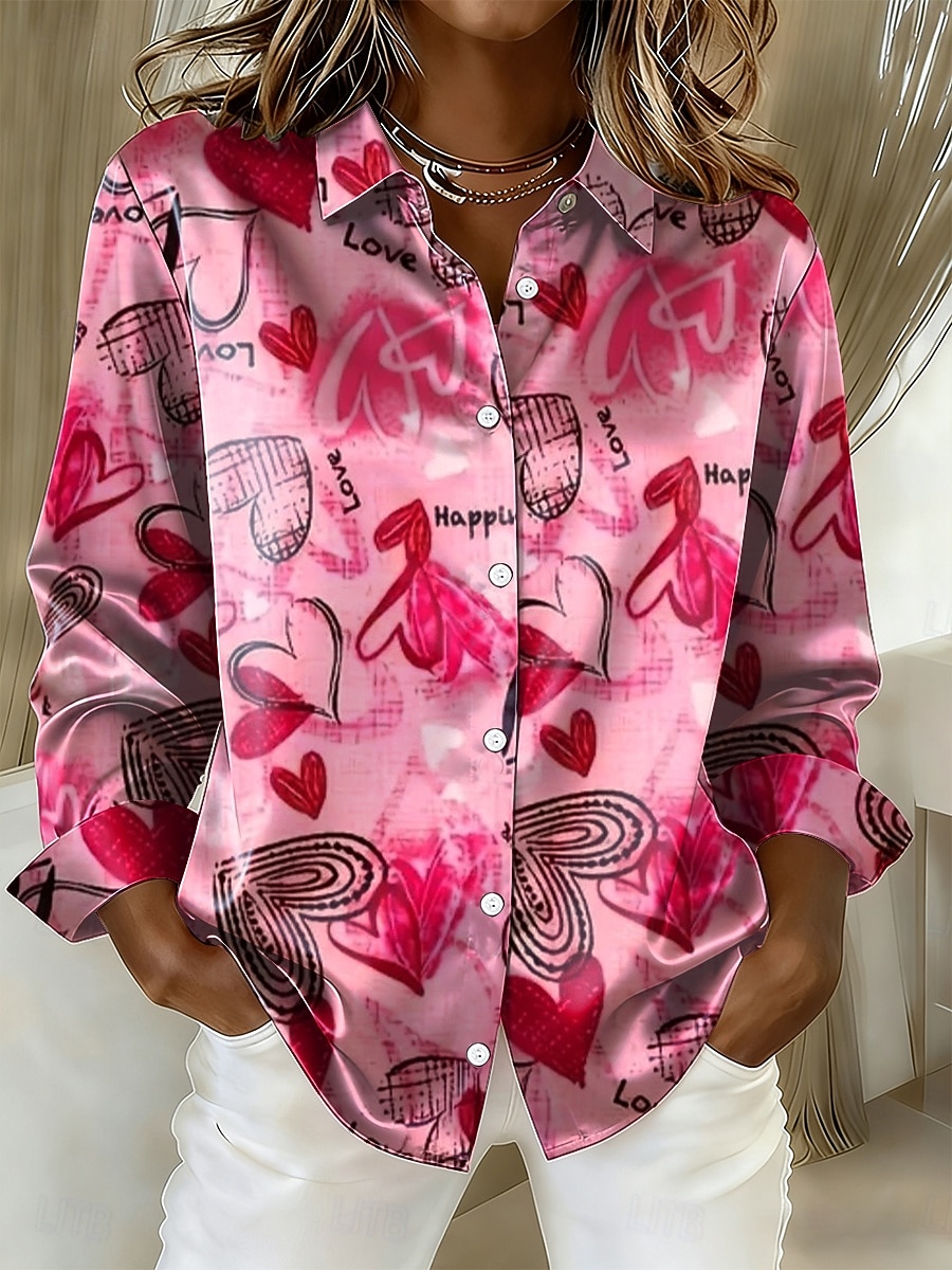 Ημέρα του Αγίου Βαλεντίνου Γυναικεία Πουκάμισο Καρδιά Γραφική Βίντατζ Στυλάτο Μοντέρνα Μακρυμάνικο Κολάρο Πουκαμίσου Κανονικά μπλουζάκια Καθημερινά Αργίες 2026 - $28.99 –P1
