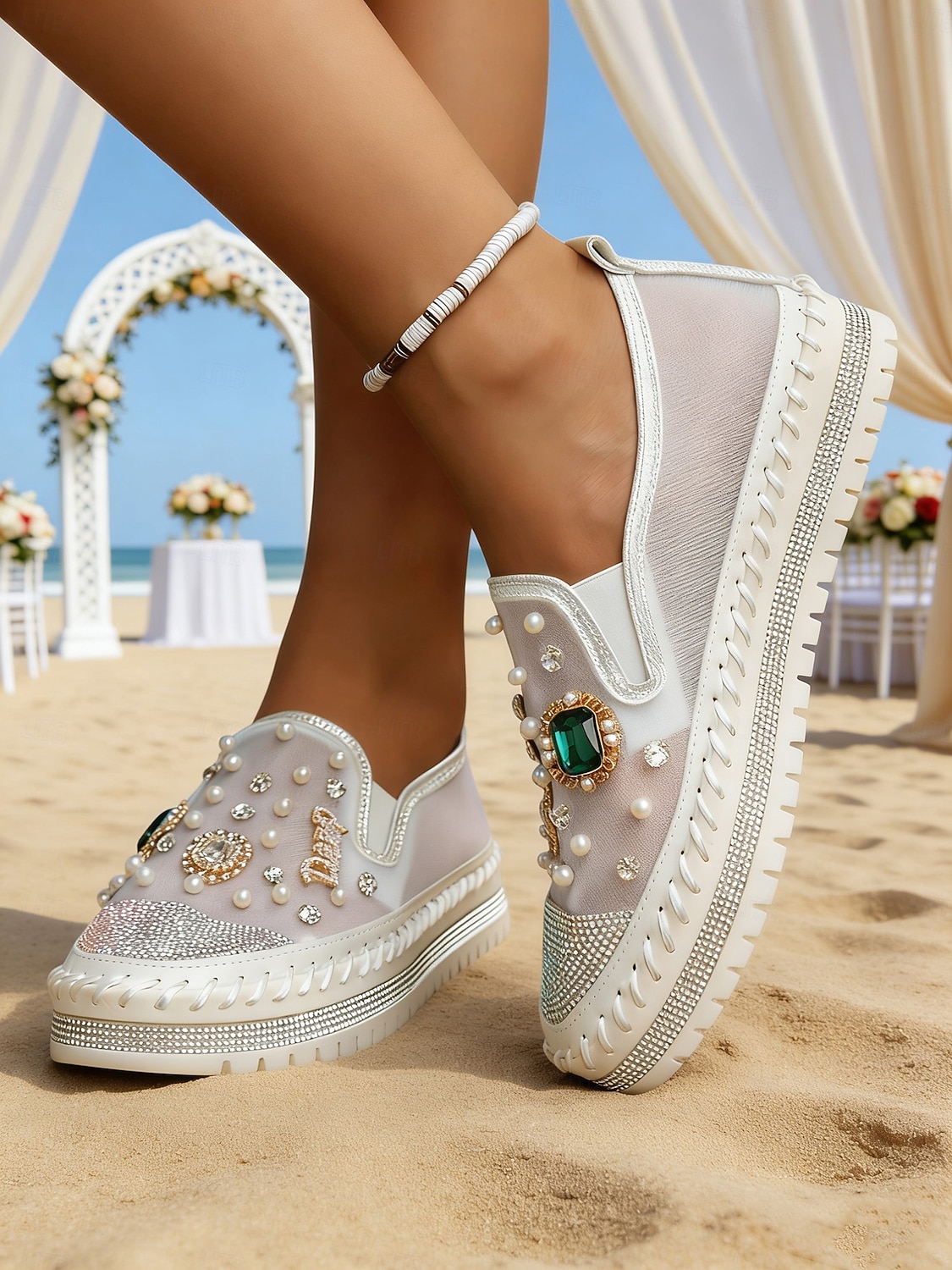 Met parels versierde bruidssneakers voor dames - elegante instapschoenen met strass steentjes voor strandbruiden 2026 - $42.99 –P2