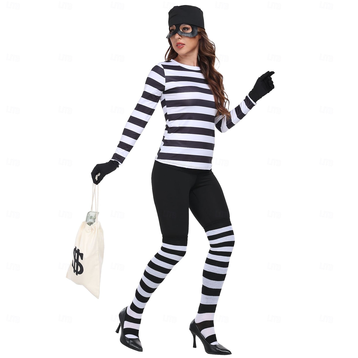 Costume di fantasia Ladro rapinatore di banche Costume Cosplay A strisce Adulti Per donna Halloween Carnevale Feste Performance Vestirsi del 2026 a $38.99 –P3