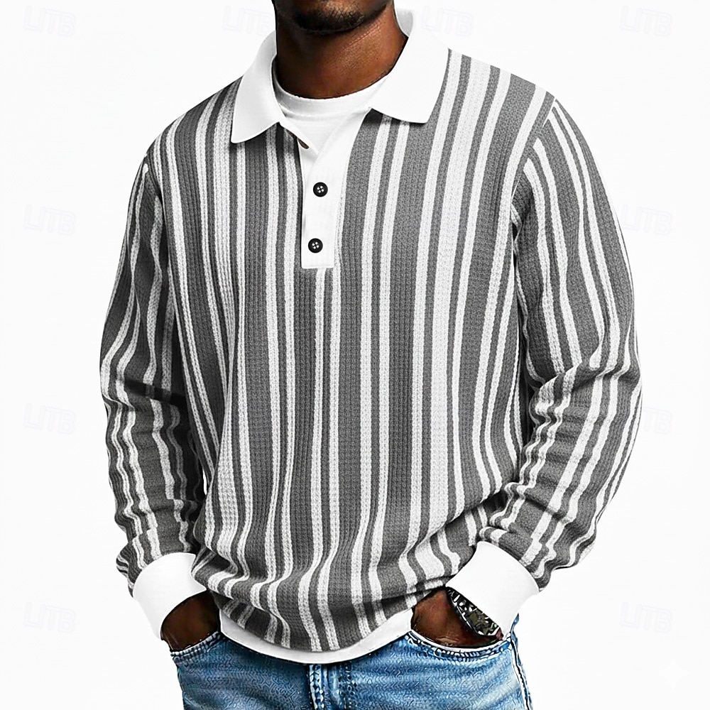 Per uomo Strisce verticali Magliette Polo a Nido d'Ape Manica Lunga Magliette polo Bavero Abbigliamento Sportivo Casual Scuola Athleisure Abbigliamento quotidiano Stampa 3D Primavera Autunno Blu Nero del 2026 a $28.99 –P1