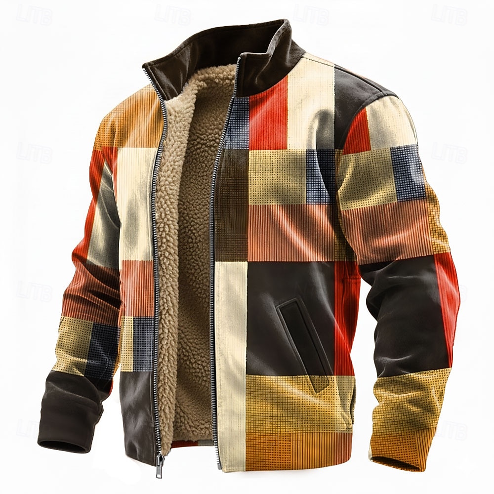 Herren Geometrisch Karomuster Fleece Jacke Pullover Mode Täglich Einfach Lässig Stehkragen Reißverschluss Outdoor Urlaub Geschenk Ausgehen Blau Rote Braun Grau Tasche Reißverschluss vorne Herbst 2026 - $41.99 –P1