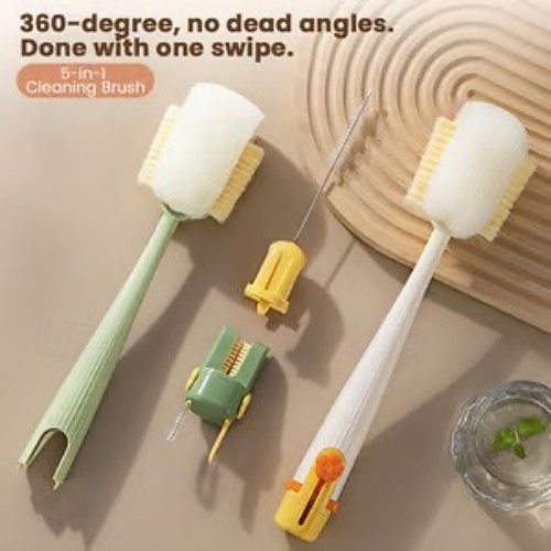 عبوتان من فرشاة تنظيف الزجاجات متعددة الوظائف 5 في 1، فرشاة ذات مقبض طويل لتنظيف الأكواب وأغطية الترمس، منظف زجاجات الحليب والماء، أداة مطبخ منزلية متينة 2026 - $16.99 –P7