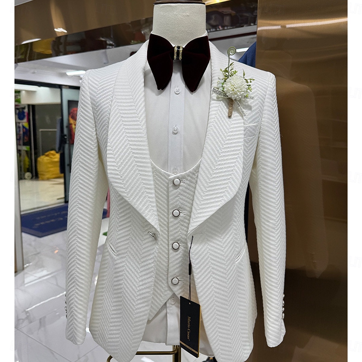 Masculino Smoking Ternos de festa casamento na praia Casamento na primavera Preto Branco Primavera Verão Terno Lapela Xale Festa Negócio Cor Sólida Moderno Conjunto de 3 peças Comum 1 Botão de 2026 por $159.99 –P2