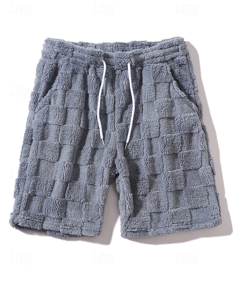 Men's Shorts Casual Shorts Pocket Elastic Waist Fleece Plain Warm Breathable Knee Length Outdoor Vacation Daily Wear Vacation Fashion Black Gray Micro-elastic 2026 - $18.99 –P3