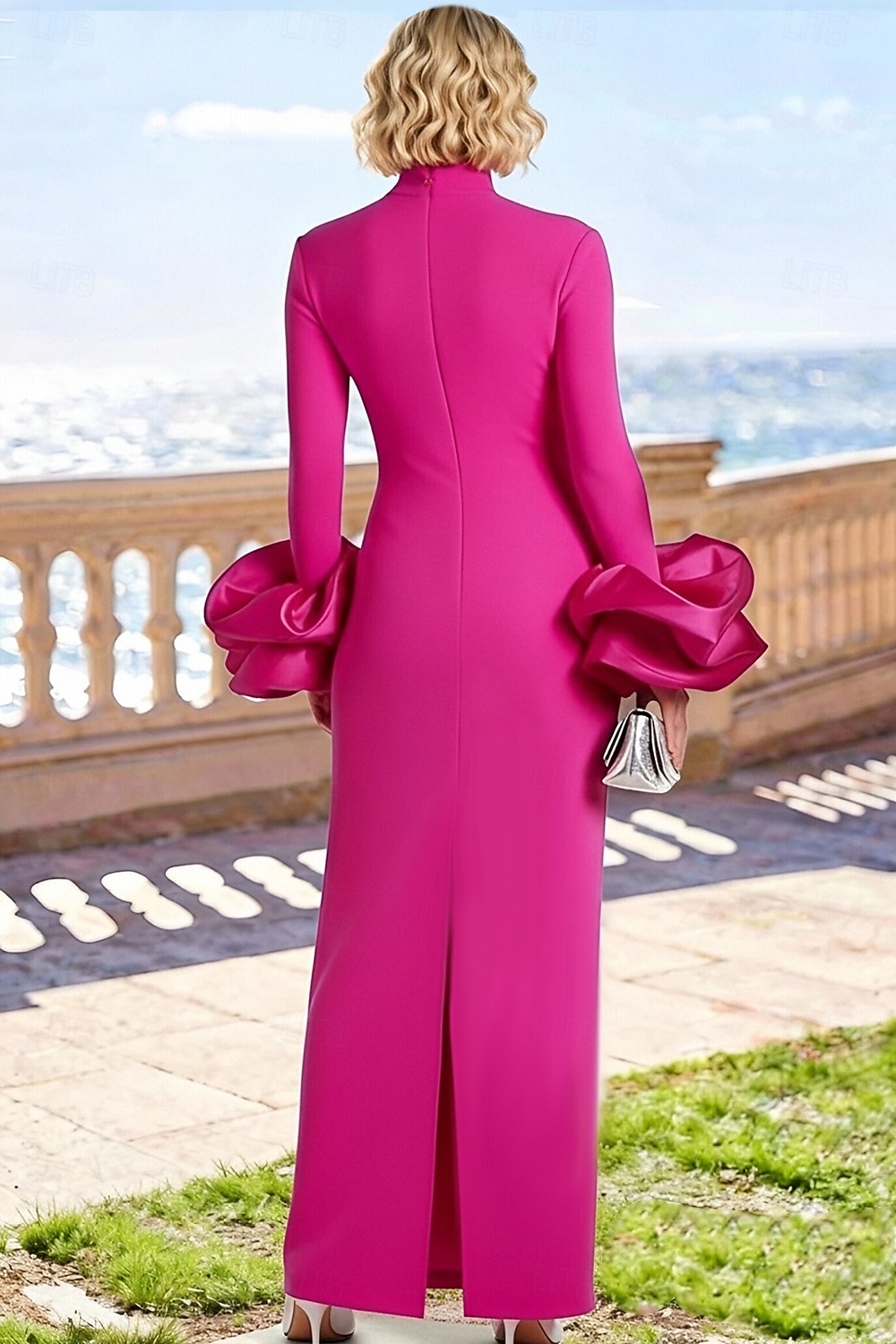 Abito da invitata di matrimonio a colonna di lunghezza fino al pavimento Abiti formali Abito da sera Abito per la madre della sposa a maniche lunghe scollatura alta elegante vintage formale con fiore del 2026 a $137.99 –P2