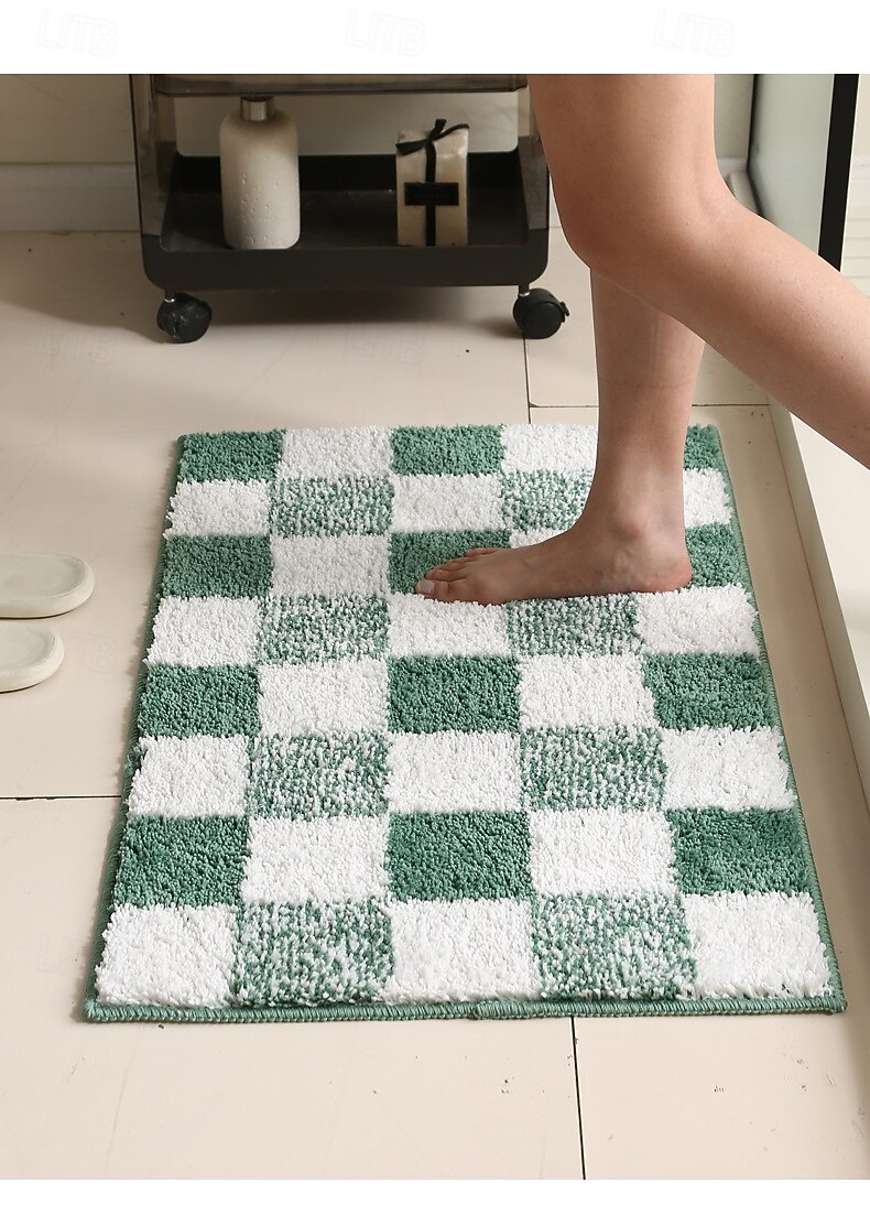 سجادة حمام ماصة للرطوبة، سريعة الجفاف، مانعة للانزلاق، سميكة، بتصميم مربعات، مناسبة لمدخل الحمام أو الدش 2026 - $19.49 –P2