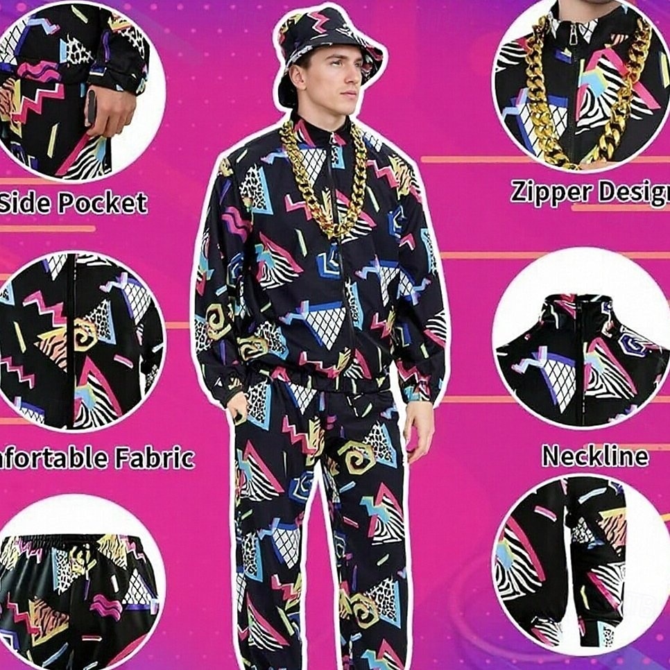 Retro Vintage 1980s Hip Hop Outfits Bag Accesories Set with Accessories Long Sleeves Disco Fancy Dress Men's Carnival Costume Halloween Carnival New Year Pride Parade Pride Month Adults Bag More 2026 - $61.99 –P6