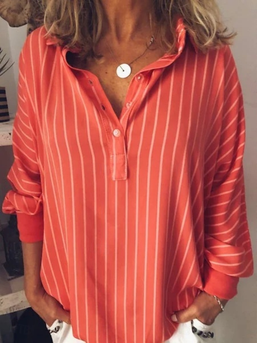 Dame Bluse Knapper Trykt mønster Stripet Stilfull Fritid Langermet Skjortekrage Vanlige topper Daglig Blå Gul Rød Grønn Vår Høst 2026 - $24.99 –P3