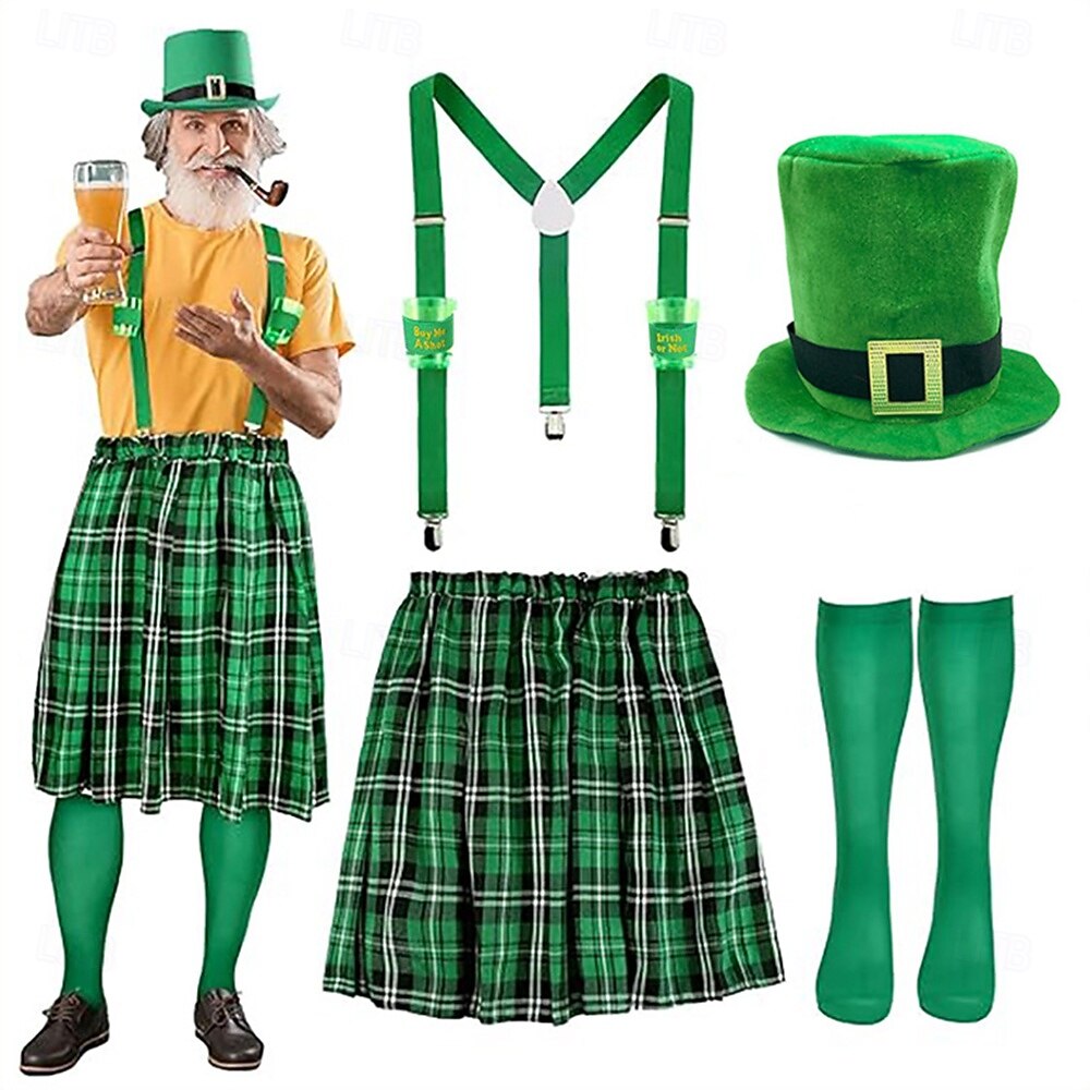 St. Patrick 2026 Leprechaun Shamrock Irish Carnival Fancy Costume Kilts Y-Back Suspenders Novelty Funny Adults' Men's Saint Patrick's Day Casual Party Easy Carnival Costume Dress Up 2026 - $38.99 –P6