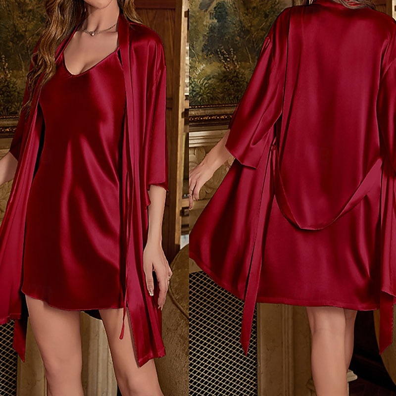 Γυναικεία Σαλόνια Νυχτικιά Μοντέρνα Καθημερινό Μαλακή Μονόχρωμες Κουρελού Φορέματα Σπίτι Διακοπές Μακρυμάνικο Λαιμόκοψη V Θαλασσί Μαύρο Ανθισμένο Ροζ Κρασί Καλοκαίρι Άνοιξη Κανονικό 2026 - $43.99 –P2