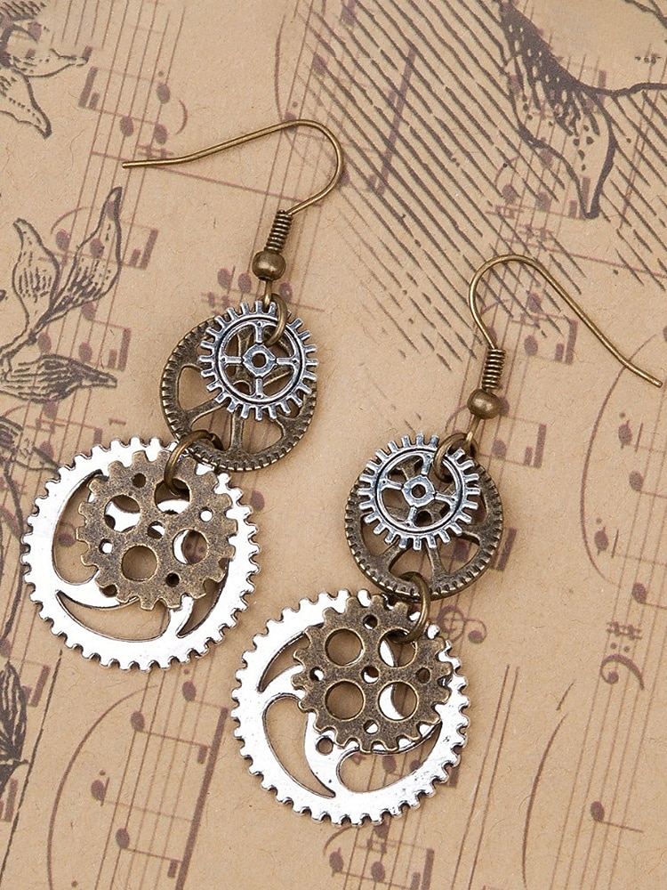Ženské Mardi Gras Antiquované Slitinové Ozubené Kolo a Klíč Visací Náušnice - Vícebarevný industriální doplněk pro karneval a tematické párty 2026 - $7.99 –P4