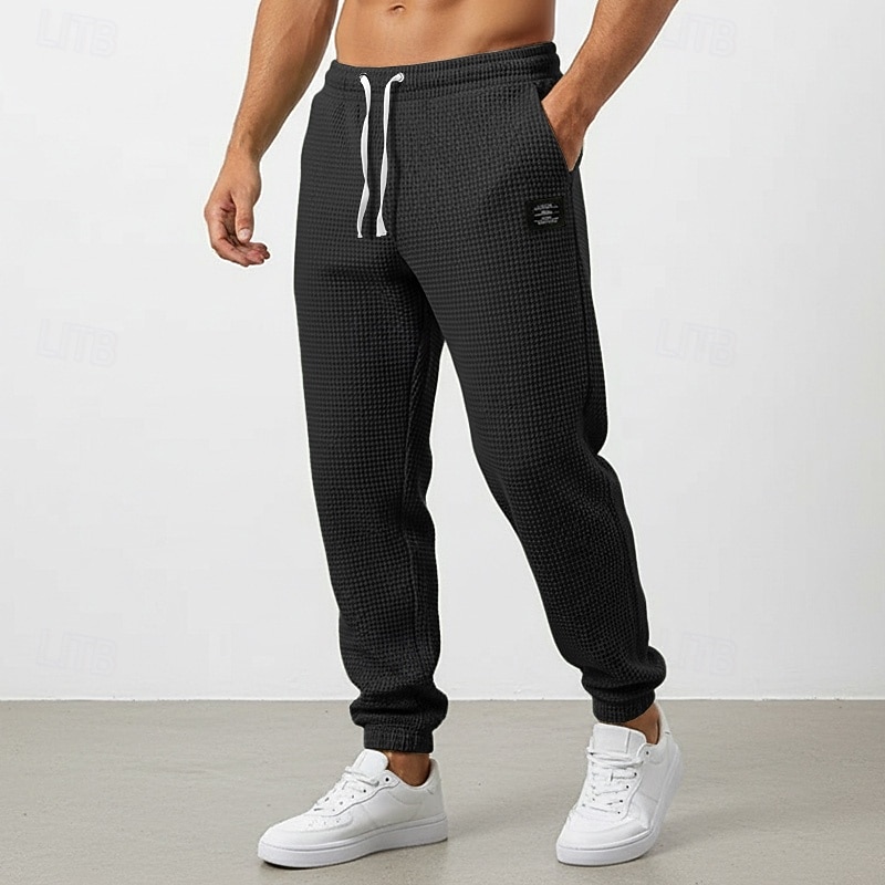 Homens Waffle Calças Esportivas Corredores Calças Calça casual Com Cordão Punho com Elástico Côr Sólida Conforto Comprimento total Diário Ao ar livre Streetwear Férias Moda Preto Branco Com Stretch de 2026 por $22.99 –P8