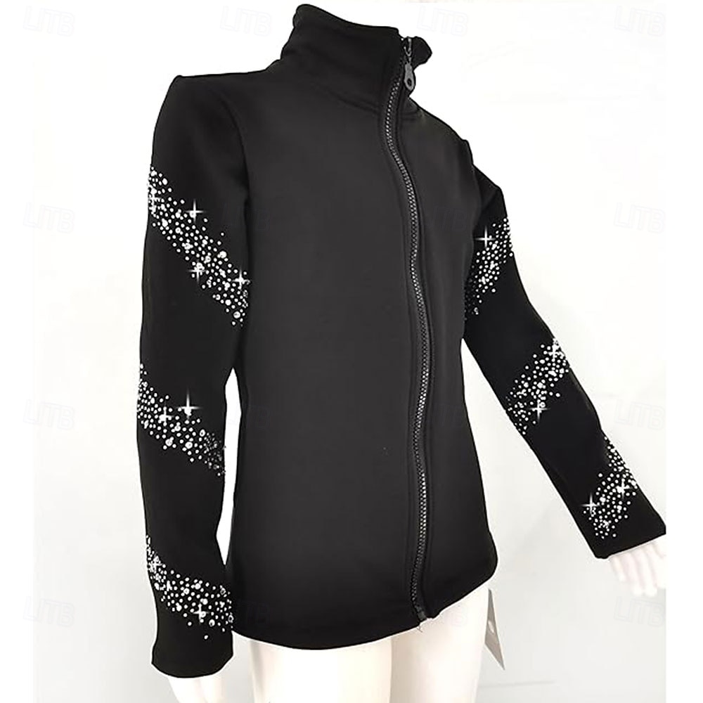 جاكيت تزلج على الجليد من الصوف للنساء والفتيات، أسود اللون، مطاطي، مناسب للتدريب والمنافسات، دافئ، مزين بالكريستال/أحجار الراين، بأكمام طويلة، مناسب للتزلج الفني على الجليد 2026 - $89.99 –P3