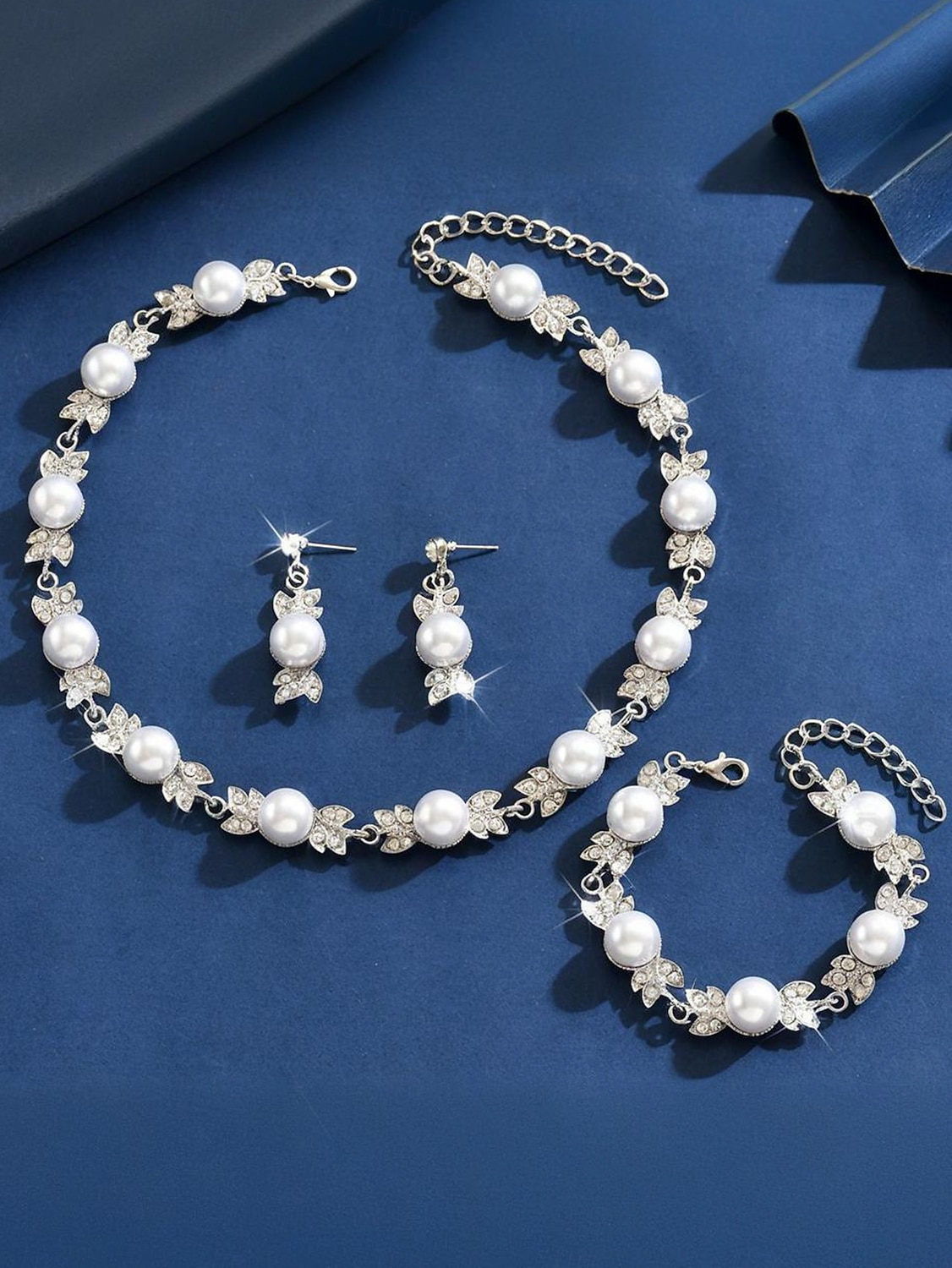 γυναικείο χρυσό &Σετ κοσμημάτων από ελεφαντόδοντο με μαργαριτάρια, κολιέ με στρας, σκουλαρίκια-βραχιόλι, κομψό νυφικό στυλ για γάμο &επίσημες εκδηλώσεις 2026 - $11.99 –P2