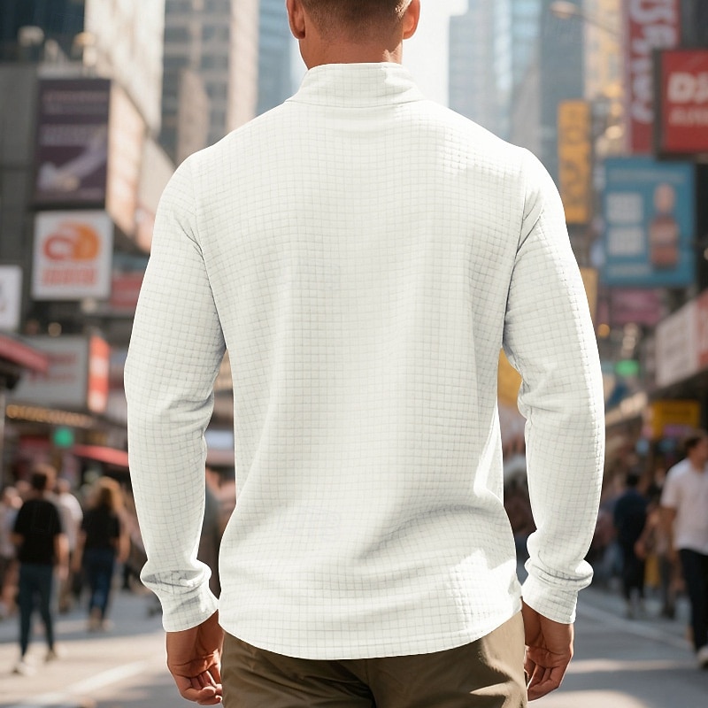 Per uomo Magliette Polo a Nido d'Ape Polo Vacanza Streetwear Zip a un quarto Manica Lunga Moda Essenziale Tinta unica Jacquard Primavera Autunno Vestibilità regolare Nero Bianco Vino Verde militare del 2026 a $22.99 –P9